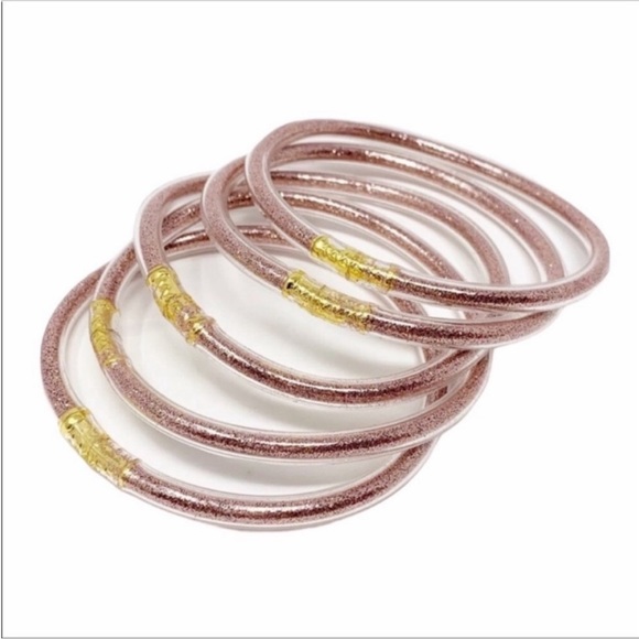 5 ROSE GOLD jelly bangle bracelets set NEW - Picture 1 of 6